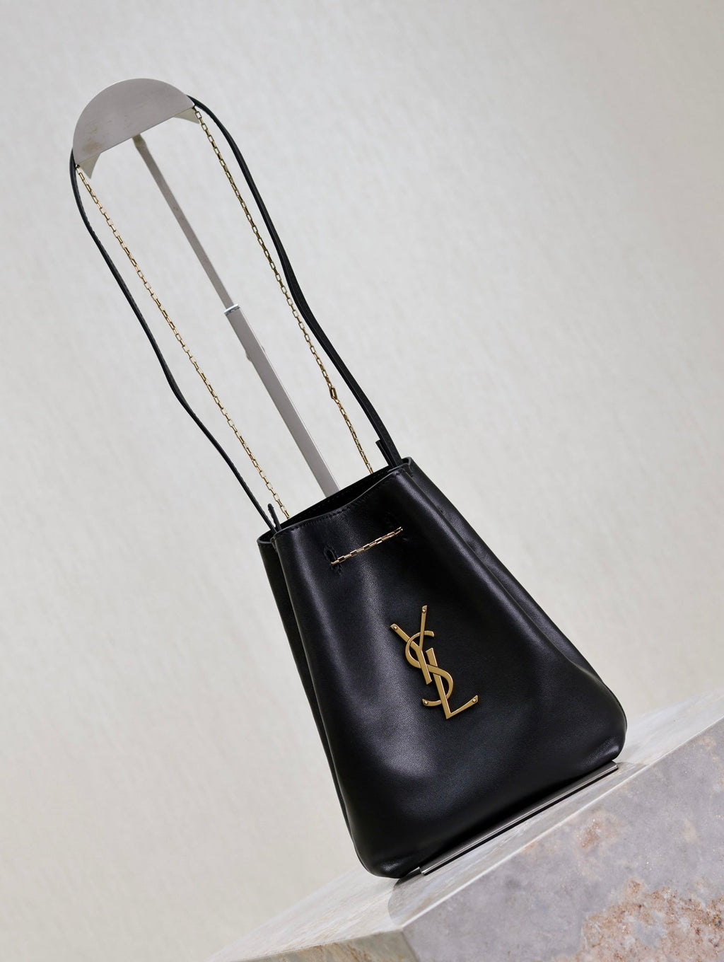 Saint Laurent Pochon Bucket Bag 20 in Black Lambskin Gold Hardware