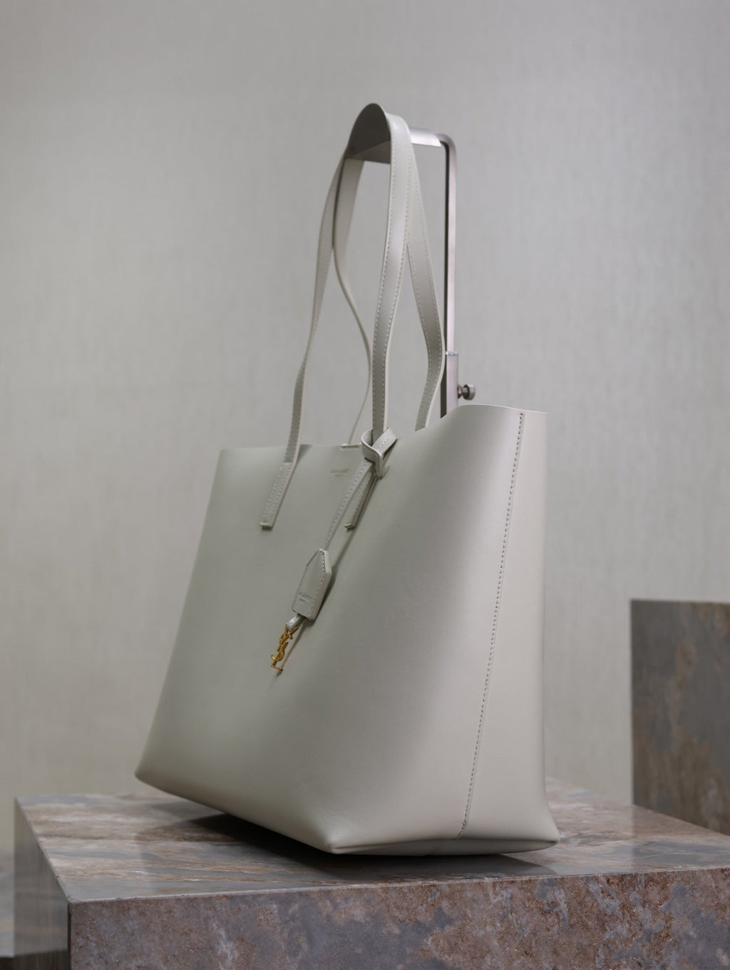 Saint Laurent Shopping Tote Bag 38 in White Calfskin