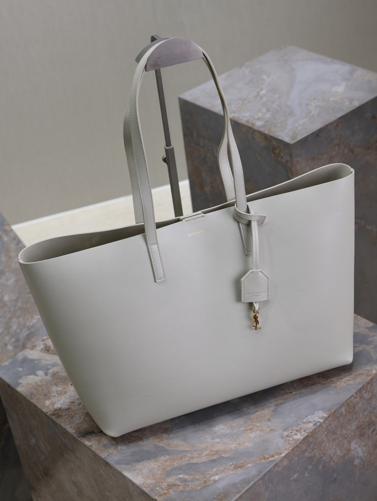 Saint Laurent Shopping Tote Bag 38 in White Calfskin