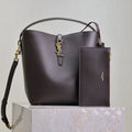 Saint Laurent Le 37 Medium Bucket Bag 26 in Brunette Brown Calfskin Gold Hardware