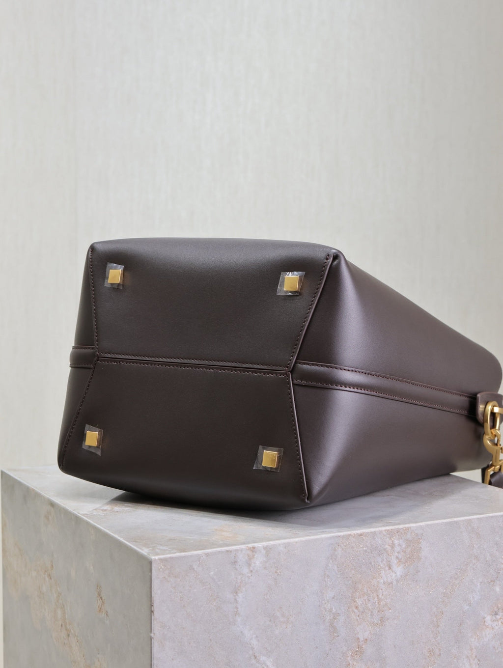 Saint Laurent Le 37 Medium Bucket Bag 26 in Brunette Brown Calfskin Gold Hardware