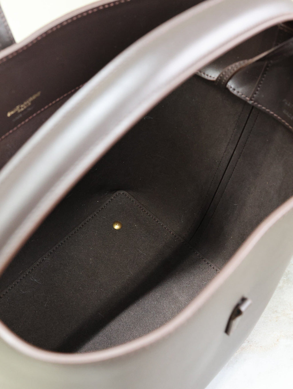 Saint Laurent Le 37 Medium Bucket Bag 26 in Brunette Brown Calfskin Gold Hardware