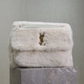 Saint Laurent Niki Large 32 in White Rabbit Fur Gold Hardware Bag