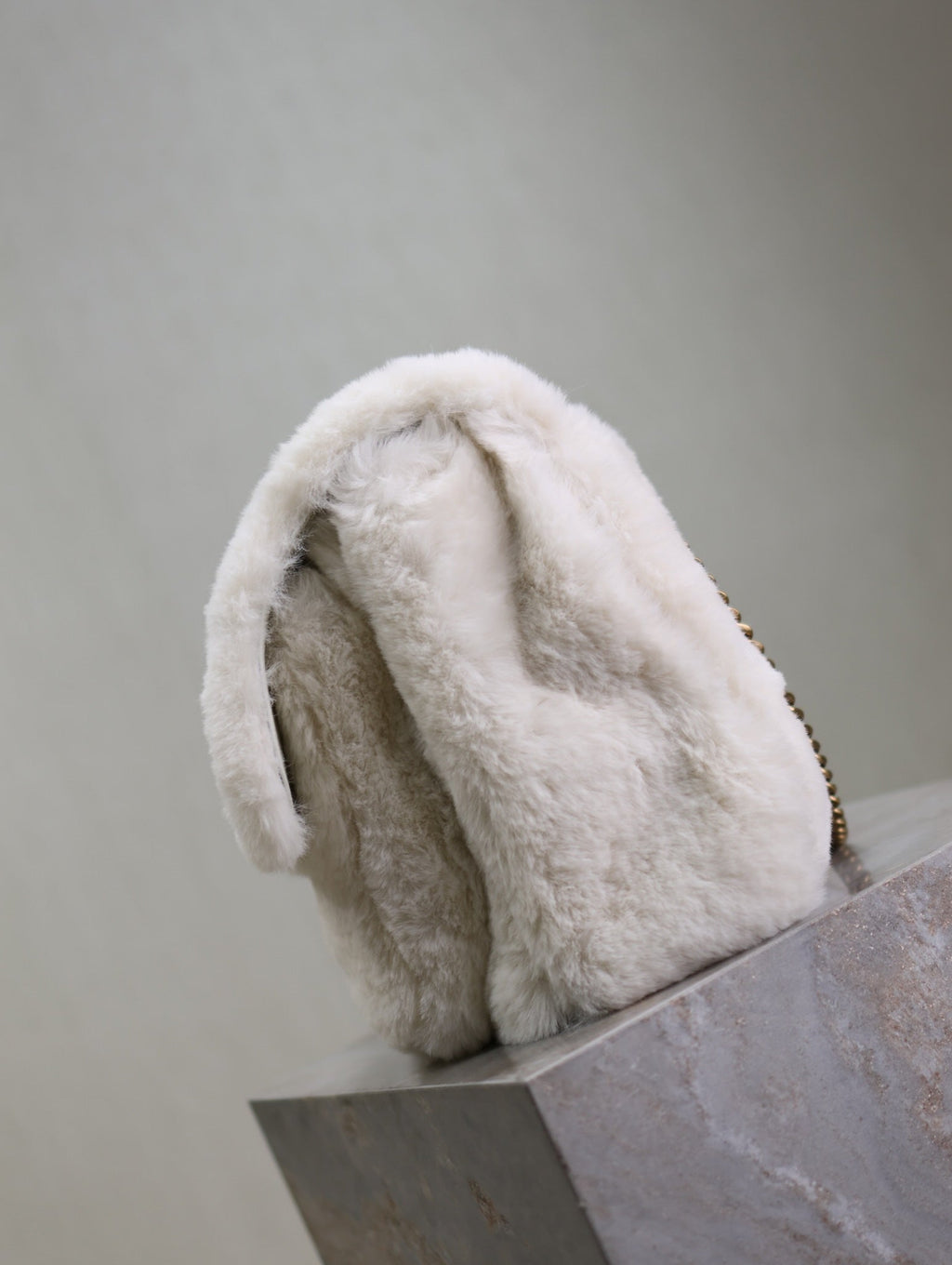 Saint Laurent Niki Large 32 in White Rabbit Fur Gold Hardware Bag