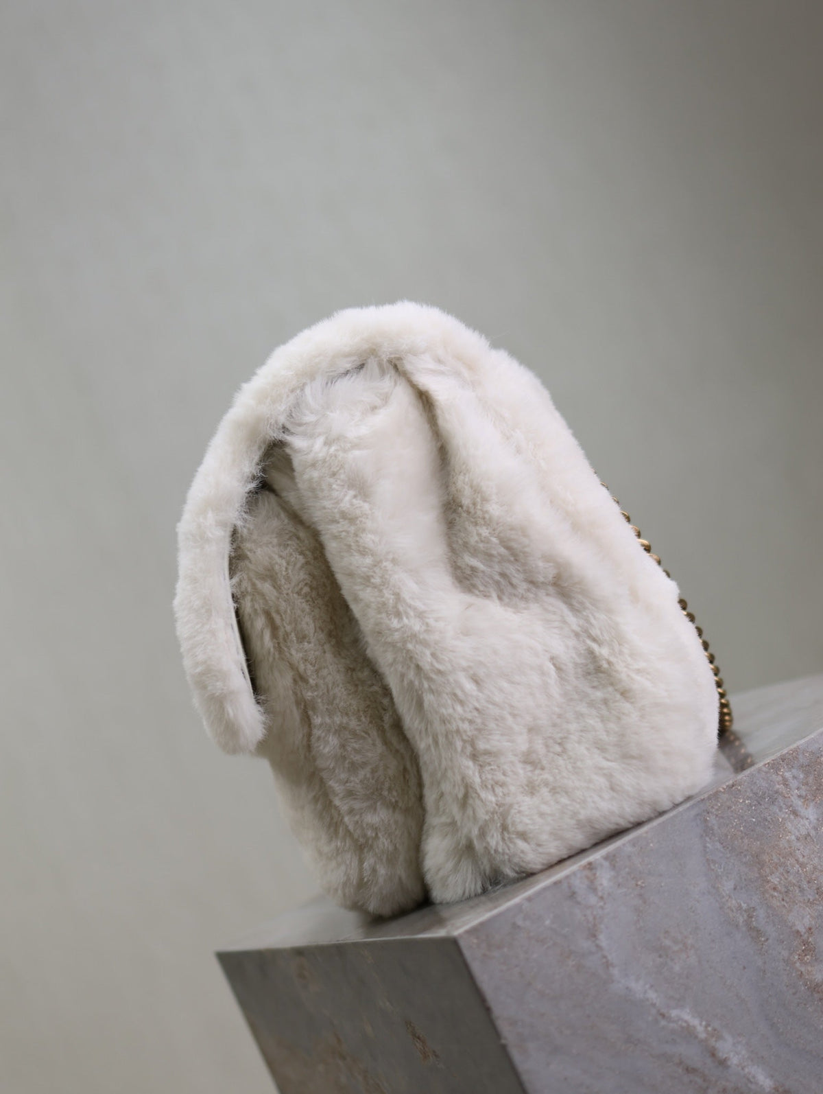 Saint Laurent Niki Large 32 in White Rabbit Fur Gold Hardware Bag