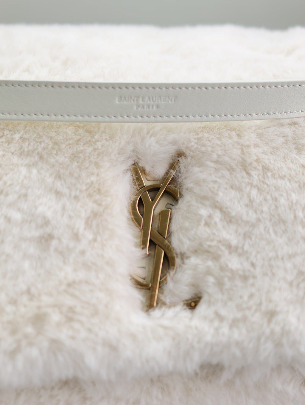 Saint Laurent Niki Large 32 in White Rabbit Fur Gold Hardware Bag