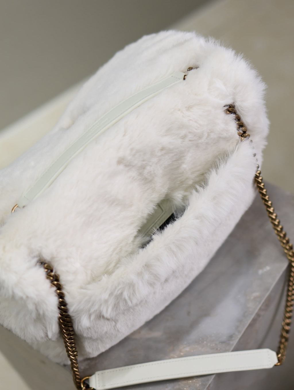Saint Laurent Niki Medium 28 in White Rabbit Fur Gold Hardware Bag