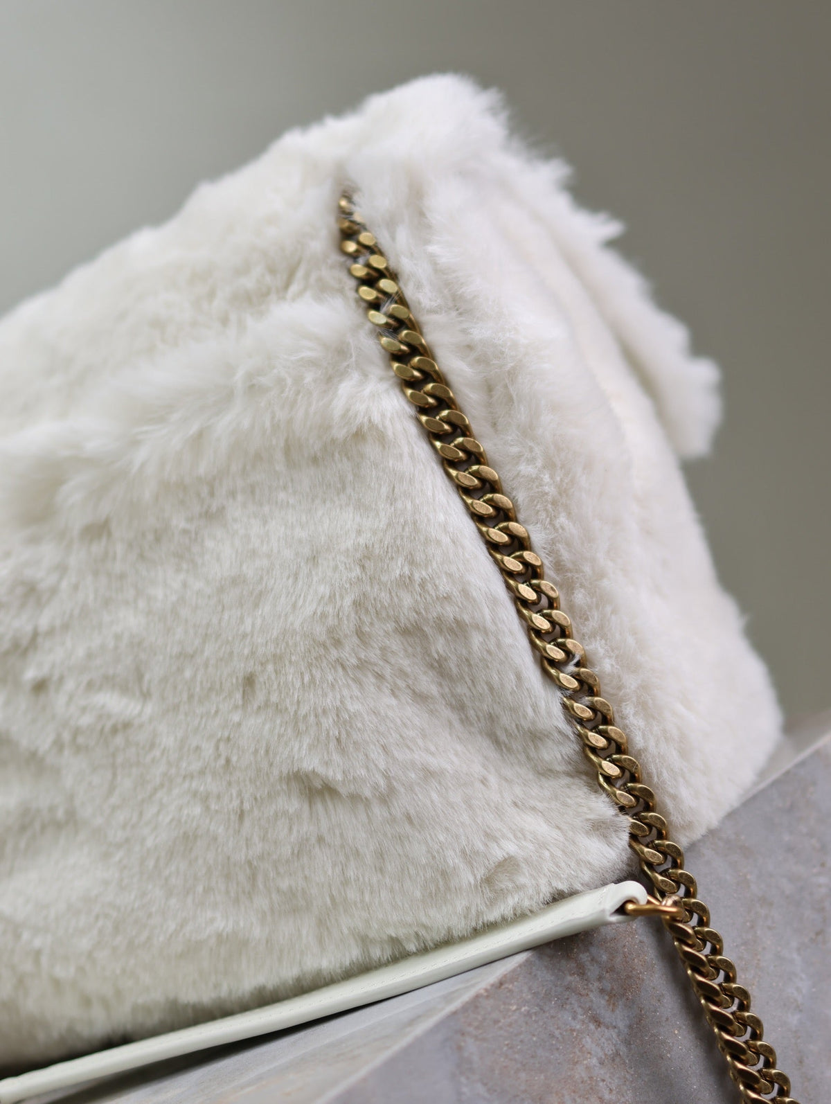 Saint Laurent Niki Medium 28 in White Rabbit Fur Gold Hardware Bag