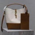 Saint Laurent 25S Le 5 À 7 Bucket 26 in Cream Brown Calfskin and Canvas Gold Hardwre