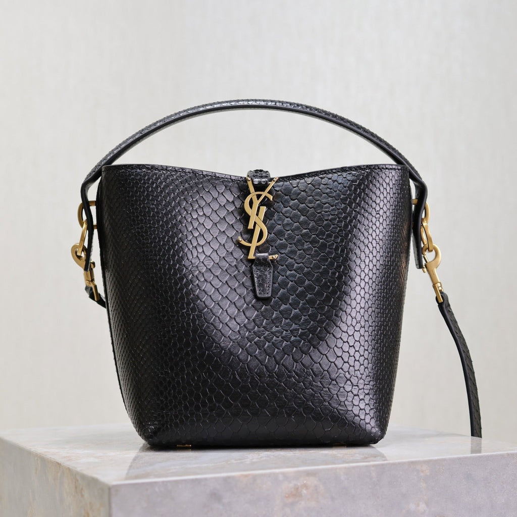 Saint Laurent 25S Le 37 20 in Black Snake Embossed Calfskin Gold Hardwre Bag