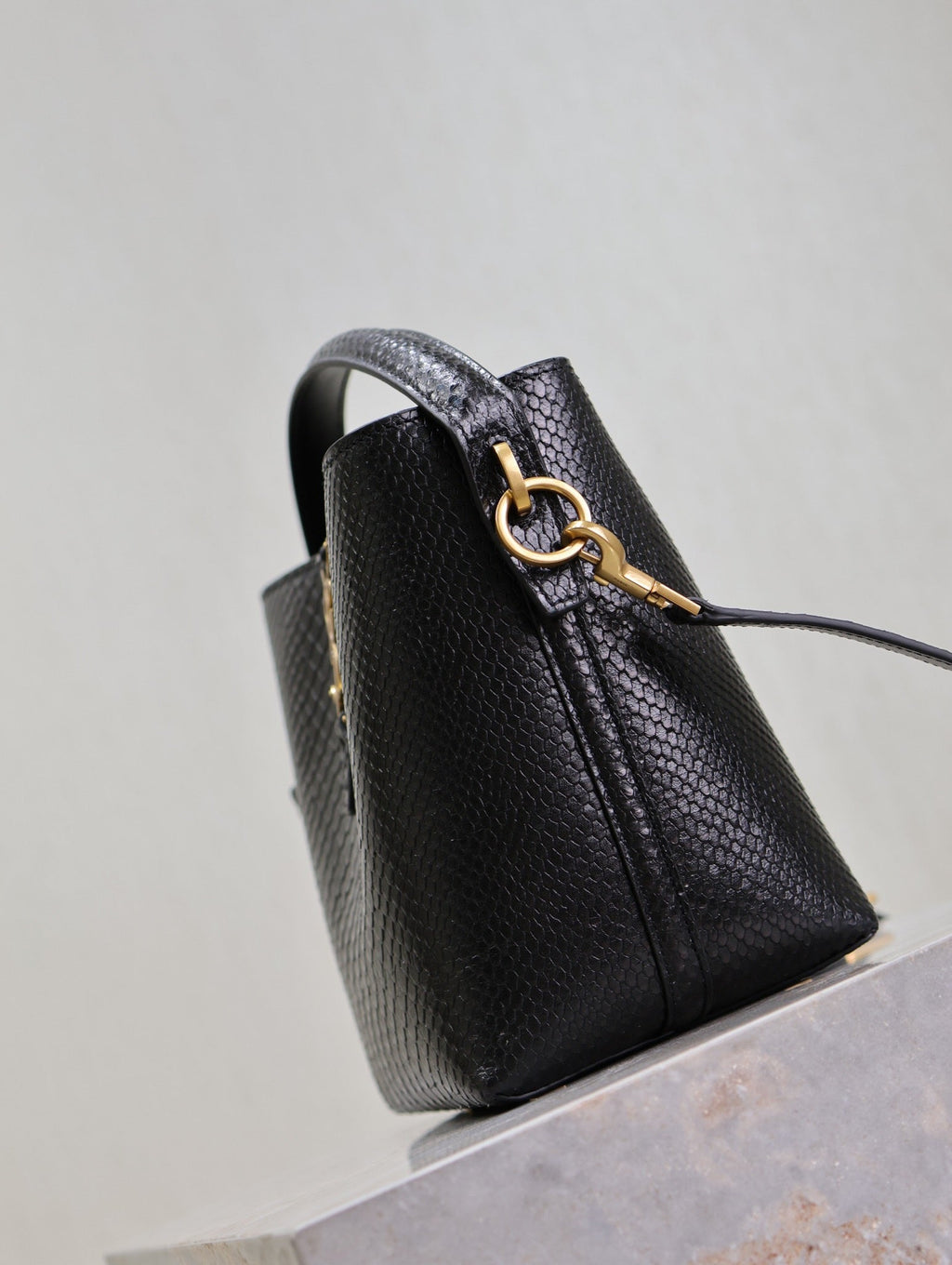 Saint Laurent 25S Le 37 20 in Black Snake Embossed Calfskin Gold Hardwre Bag