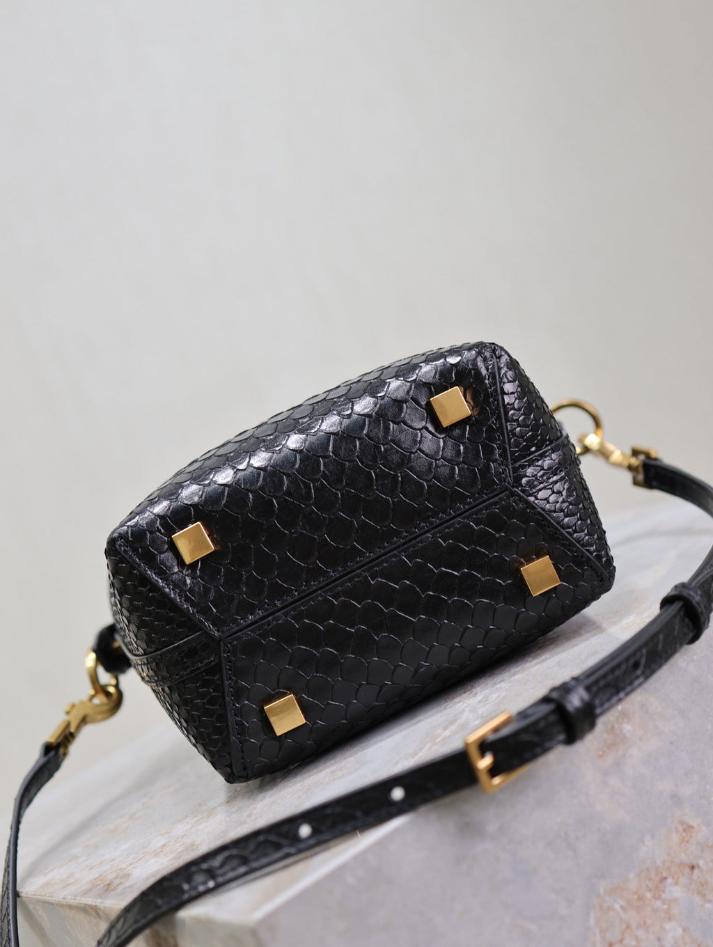 Saint Laurent 25S Le 37 Bucket 15 in Black Snake Embossed Calfskin Gold Hardwre