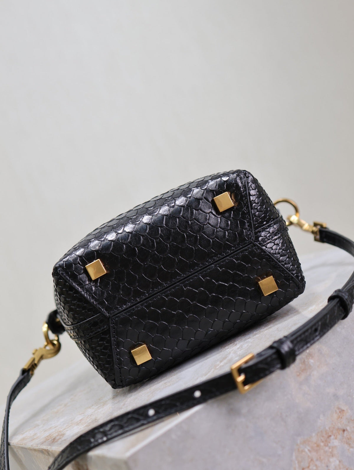 Saint Laurent 25S Le 37 Bucket 15 in Black Snake Embossed Calfskin Gold Hardwre