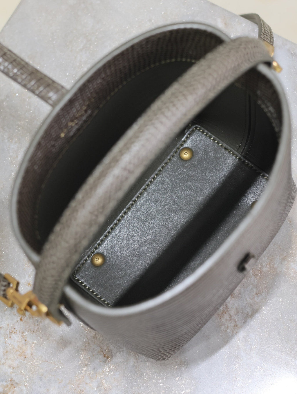 Saint Laurent 25S Le 37 Mini 15 in Brown Lizard Pattern Calfskin Gold Hardwre Bag