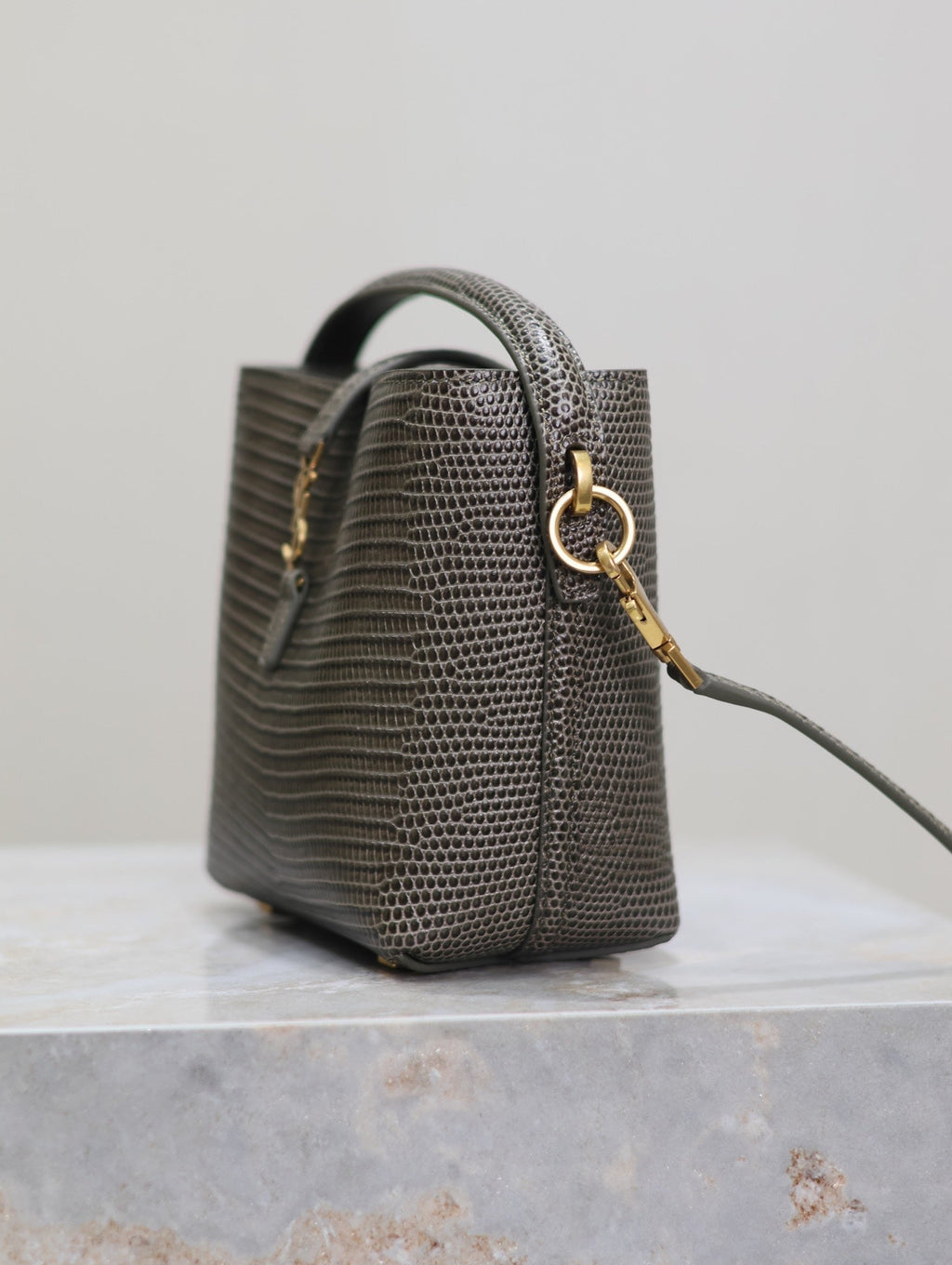 Saint Laurent 25S Le 37 Mini 15 in Brown Lizard Pattern Calfskin Gold Hardwre Bag