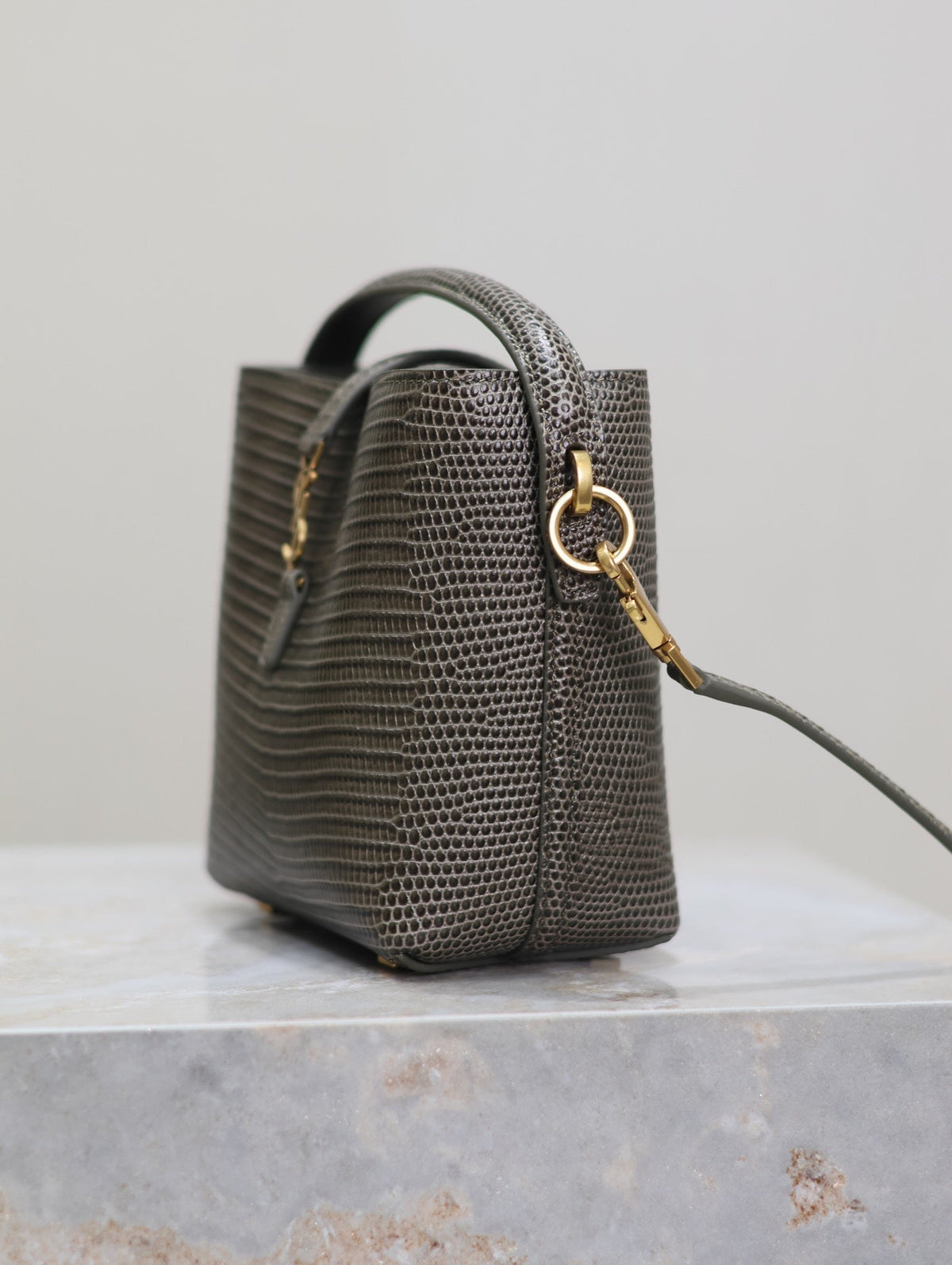Saint Laurent 25S Le 37 Mini 15 in Brown Lizard Pattern Calfskin Gold Hardwre Bag