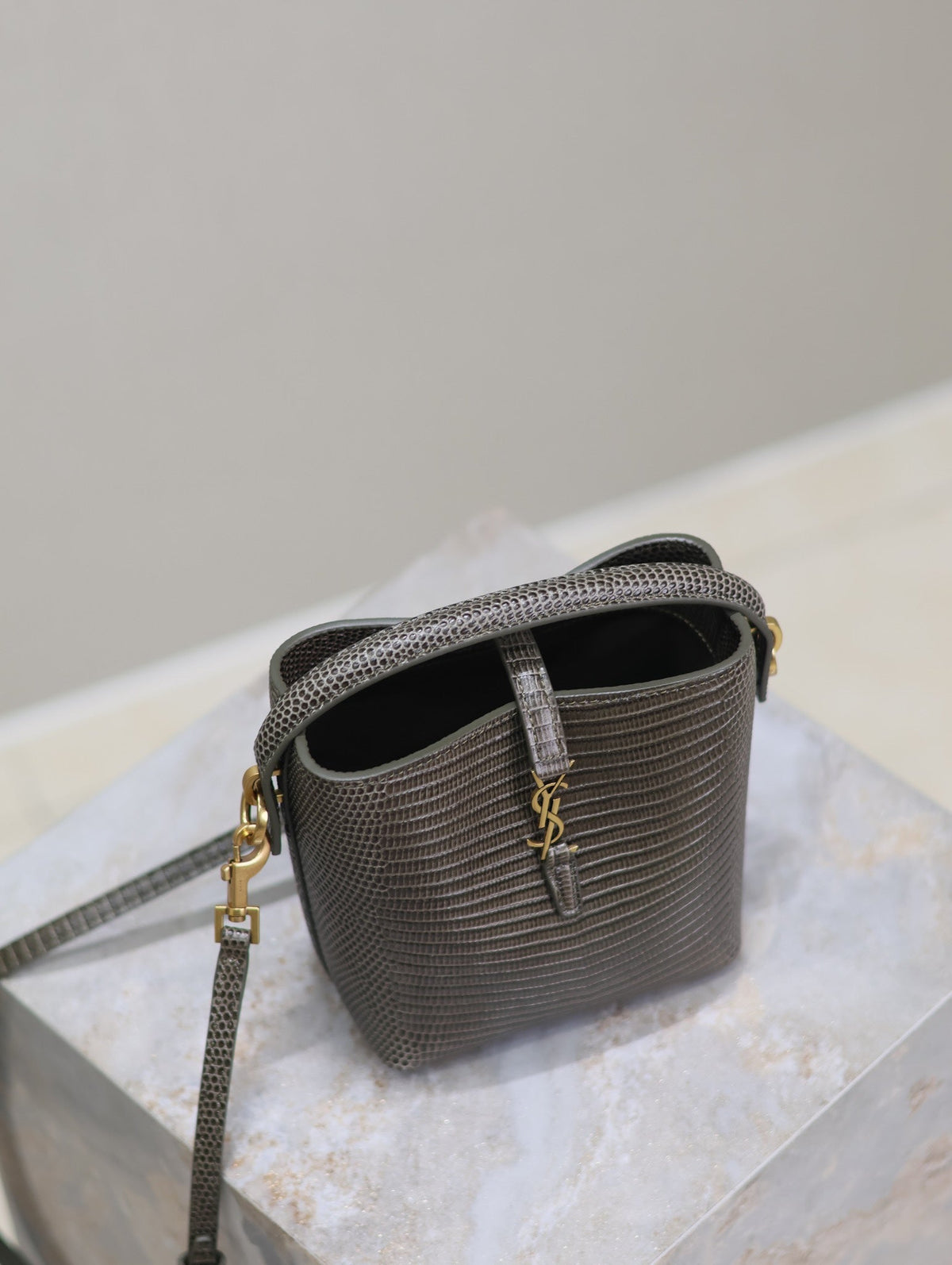 Saint Laurent 25S Le 37 Mini 15 in Brown Lizard Pattern Calfskin Gold Hardwre Bag