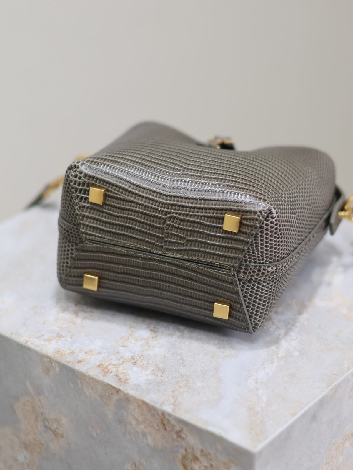 Saint Laurent 25S Le 37 Mini 15 in Brown Lizard Pattern Calfskin Gold Hardwre Bag