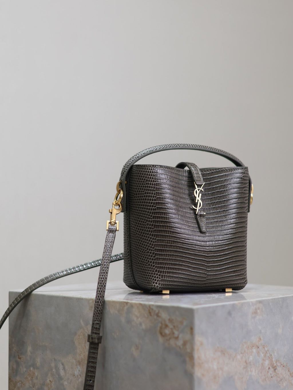 Saint Laurent 25S Le 37 Mini 15 in Brown Lizard Pattern Calfskin Gold Hardwre Bag