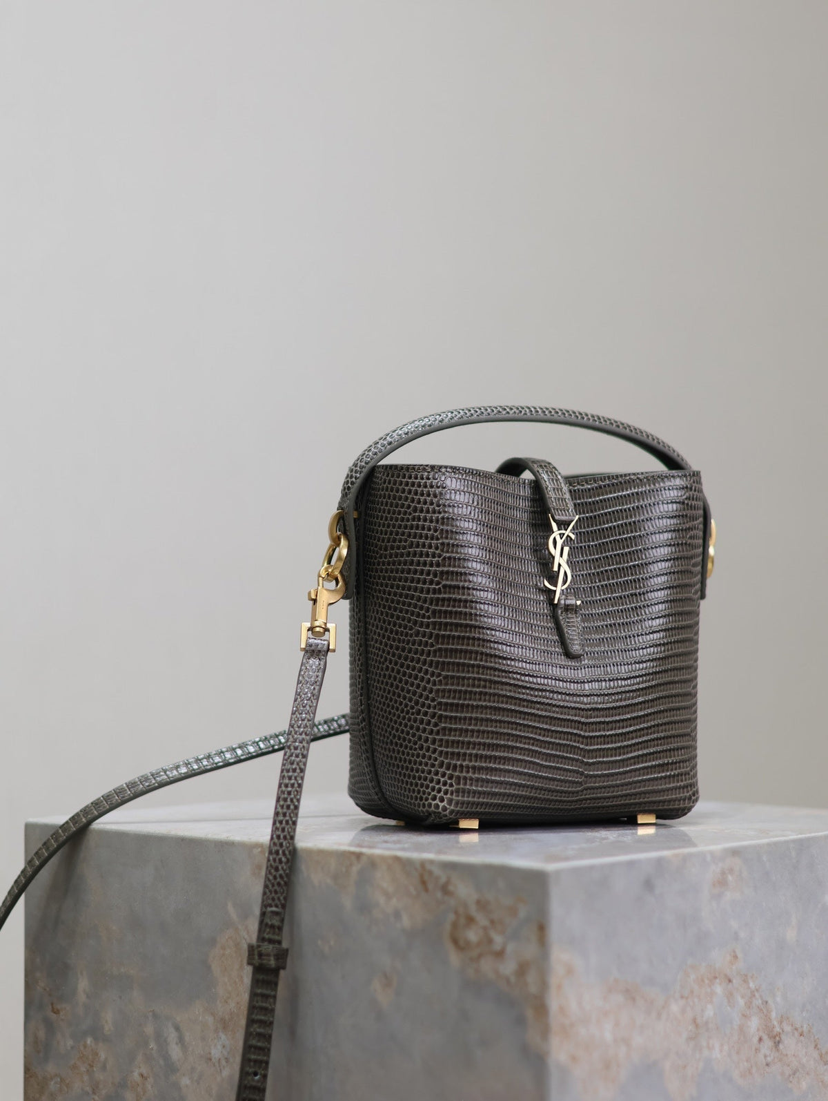 Saint Laurent 25S Le 37 Mini 15 in Brown Lizard Pattern Calfskin Gold Hardwre Bag