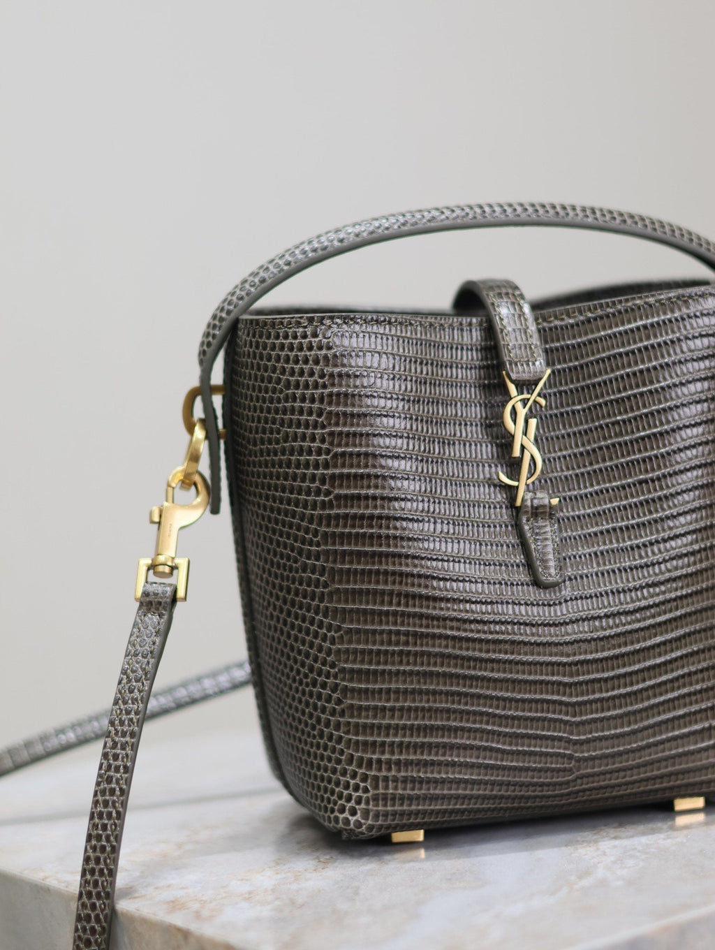 Saint Laurent 25S Le 37 Mini 15 in Brown Lizard Pattern Calfskin Gold Hardwre Bag
