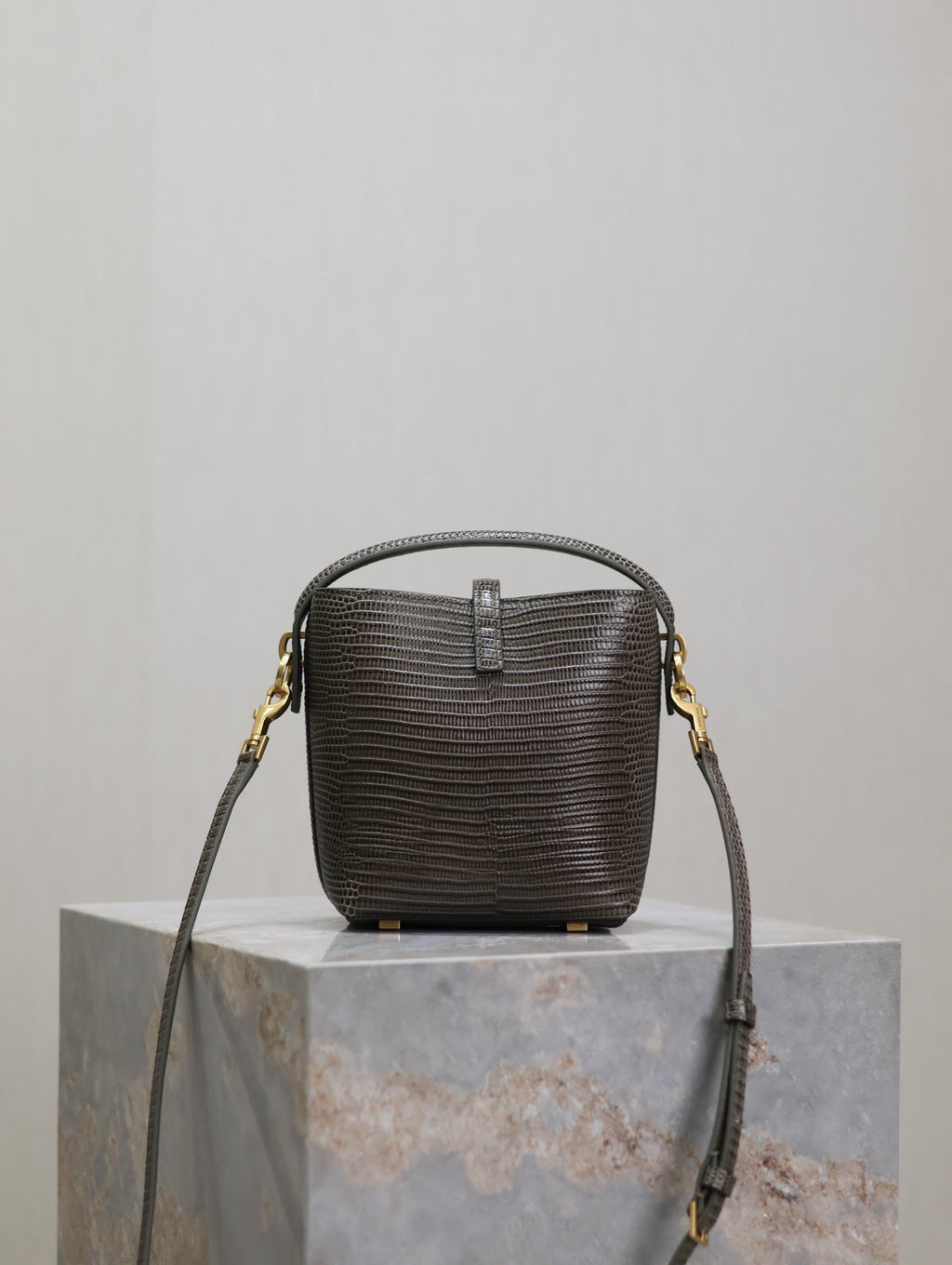Saint Laurent 25S Le 37 Mini 15 in Brown Lizard Pattern Calfskin Gold Hardwre Bag