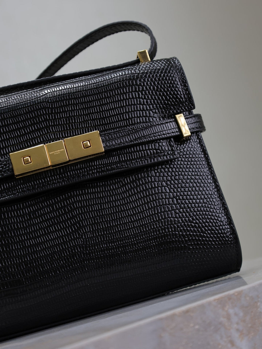 Saint Laurent 25S Mini Manhattan 19 in Black Shiny Crocodile Calfskin Gold Hardwre Bag