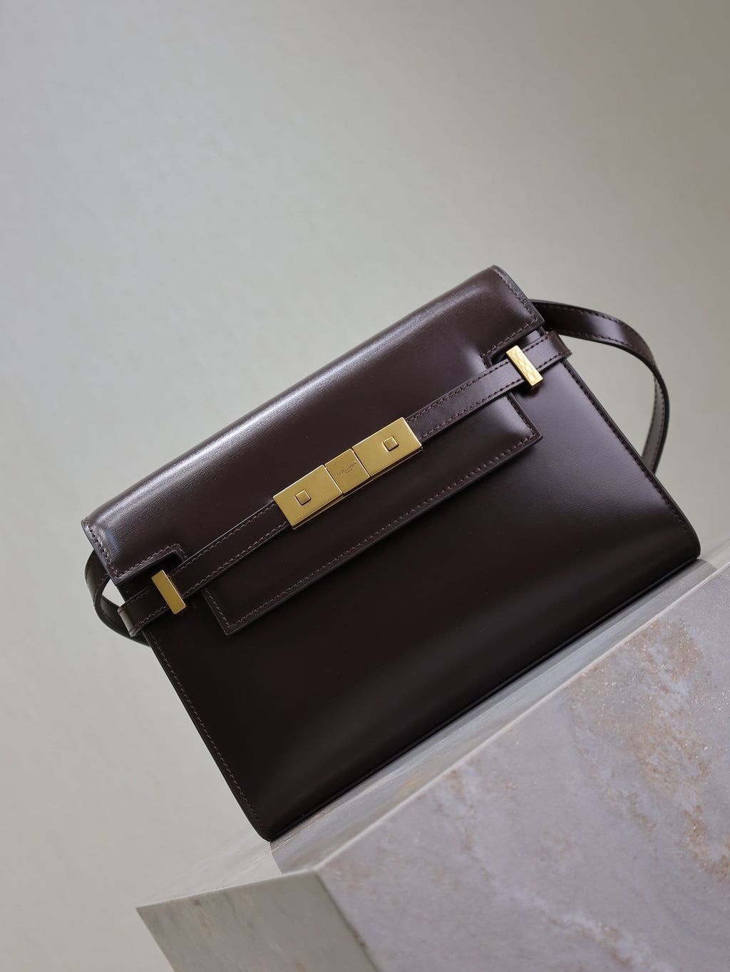 Saint Laurent 25S Manhattan Small 24 in Rouge Cabernet Calfskin Gold Hardwre Bag