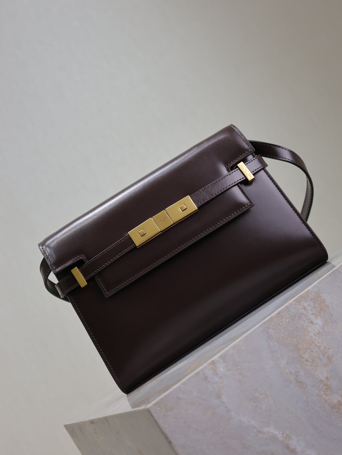 Saint Laurent 25S Manhattan Small 24 in Rouge Cabernet Calfskin Gold Hardwre Bag