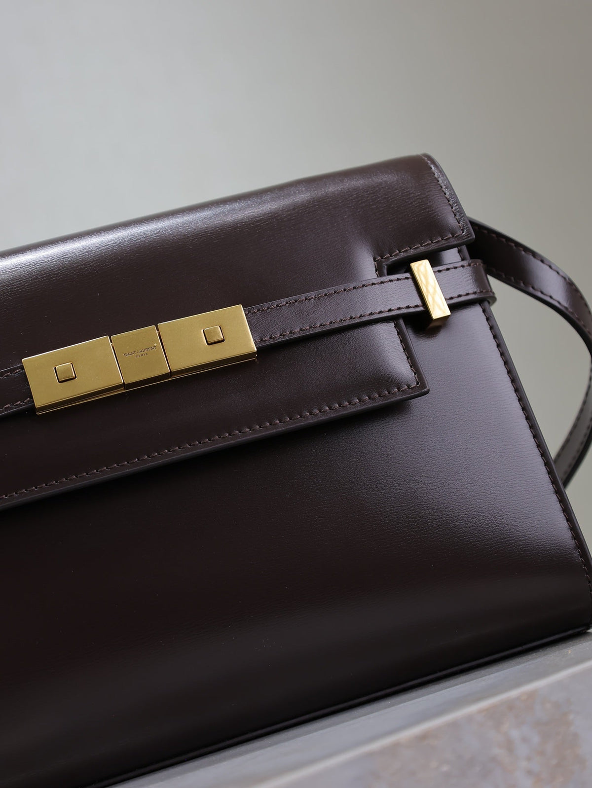Saint Laurent 25S Manhattan Small 24 in Rouge Cabernet Calfskin Gold Hardwre Bag