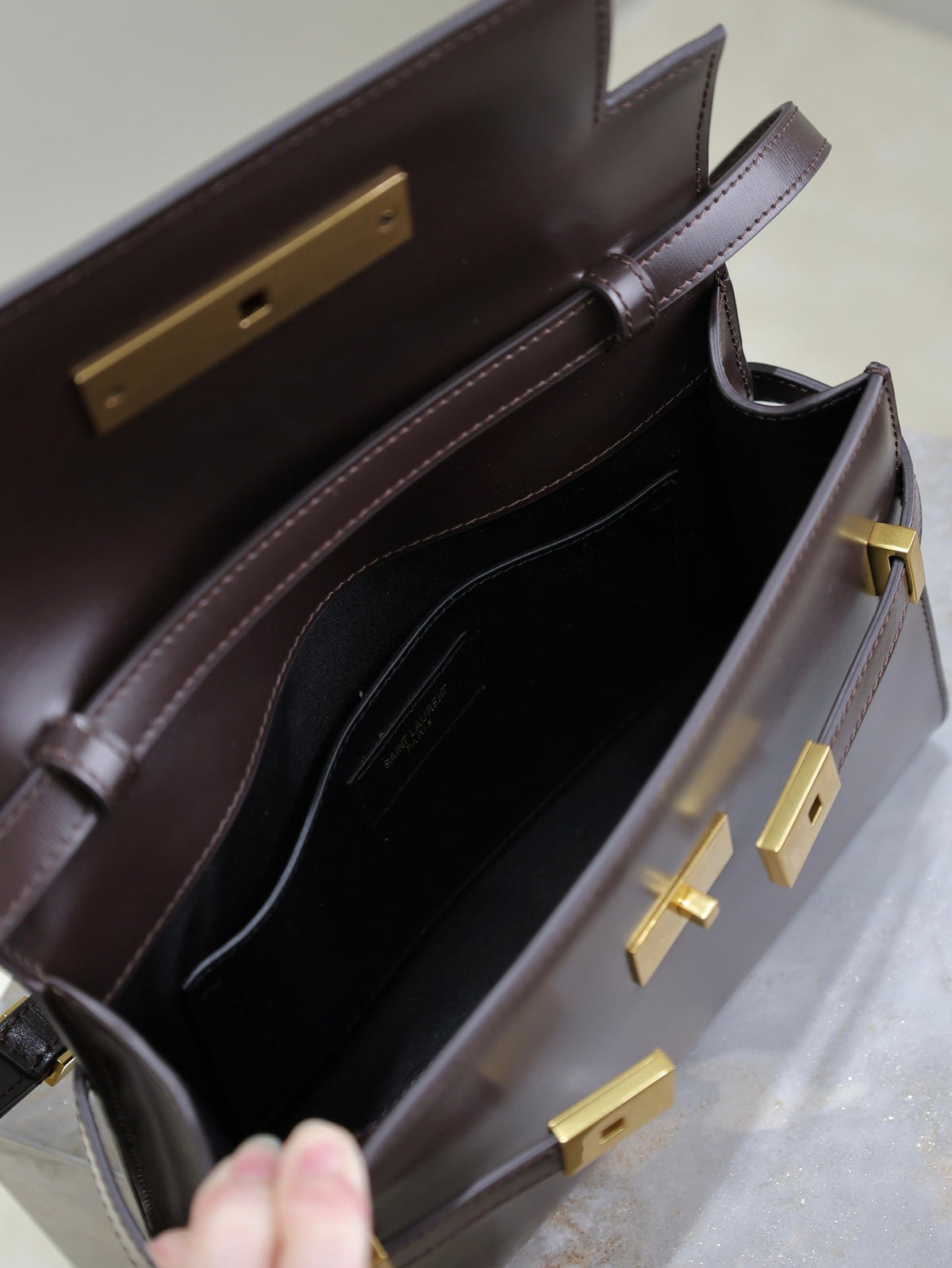 Saint Laurent 25S Manhattan Small 24 in Rouge Cabernet Calfskin Gold Hardwre Bag