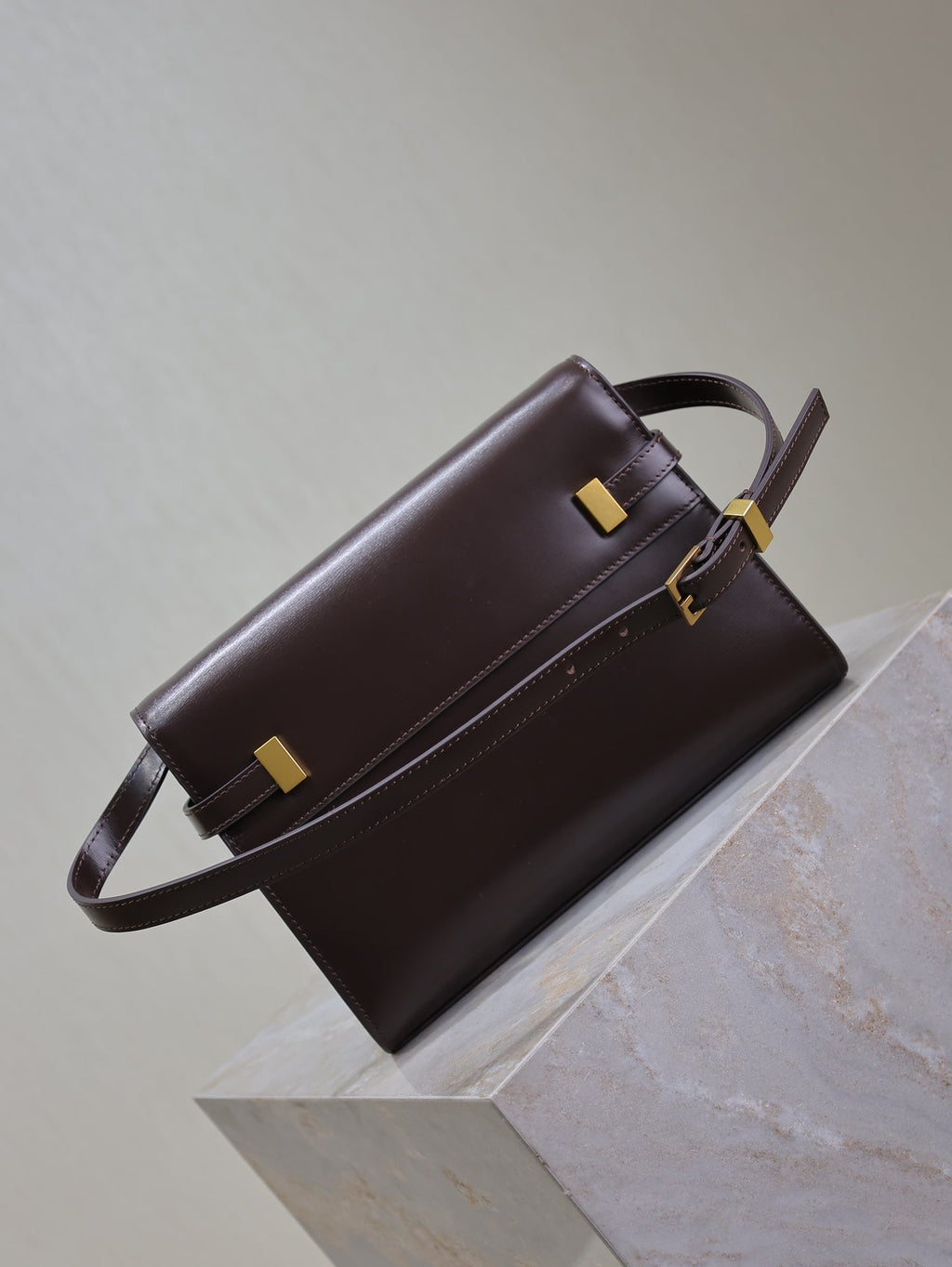 Saint Laurent 25S Manhattan Small 24 in Rouge Cabernet Calfskin Gold Hardwre Bag