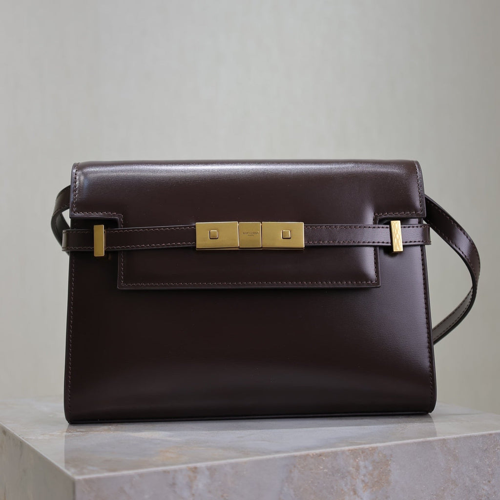 Saint Laurent 25S Manhattan Small 24 in Rouge Cabernet Calfskin Gold Hardwre Bag