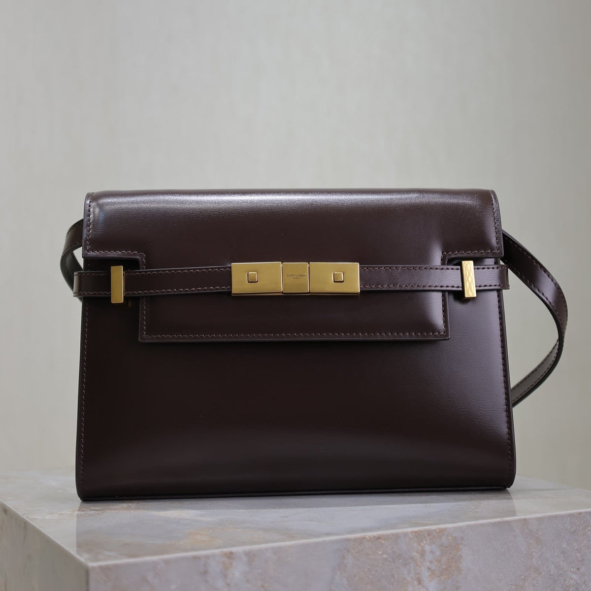 Saint Laurent 25S Manhattan Small 24 in Rouge Cabernet Calfskin Gold Hardwre Bag