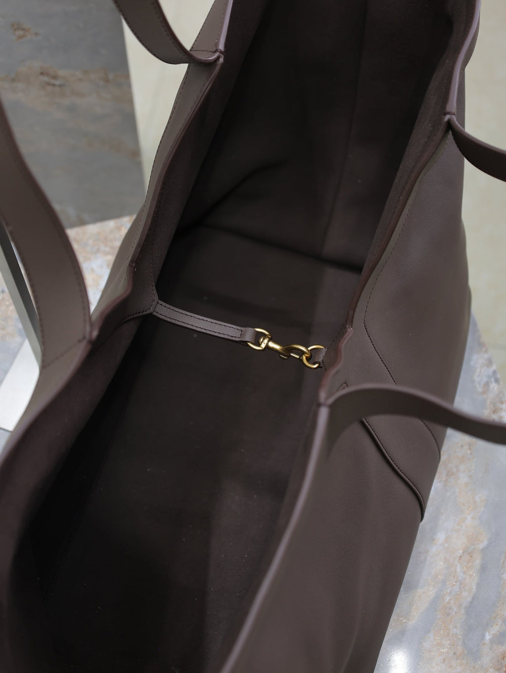 Saint Laurent 25S Y Tote 50 in Purple Brown Calfskin Gold Hardwre