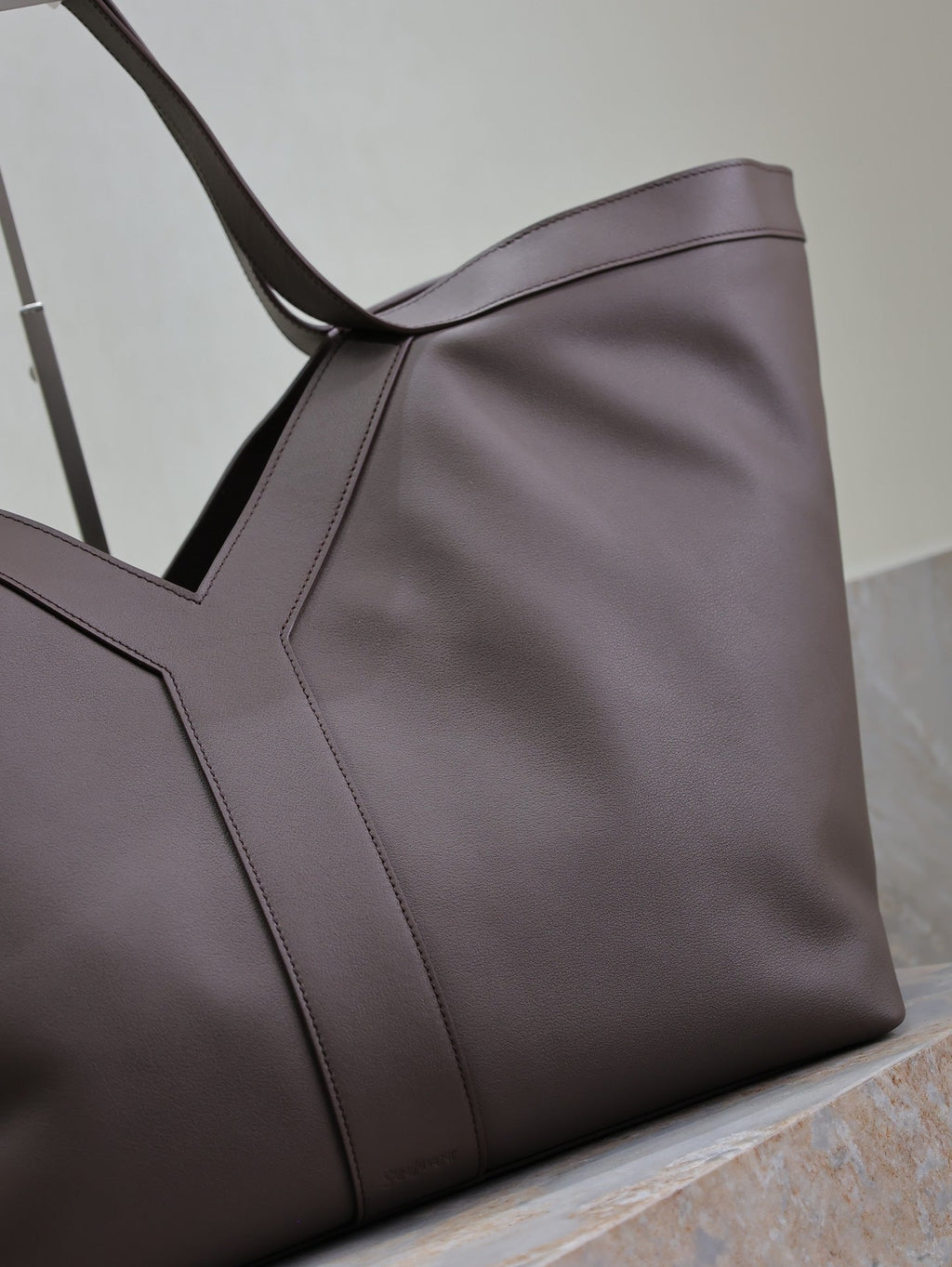 Saint Laurent 25S Y Tote 50 in Purple Brown Calfskin Gold Hardwre