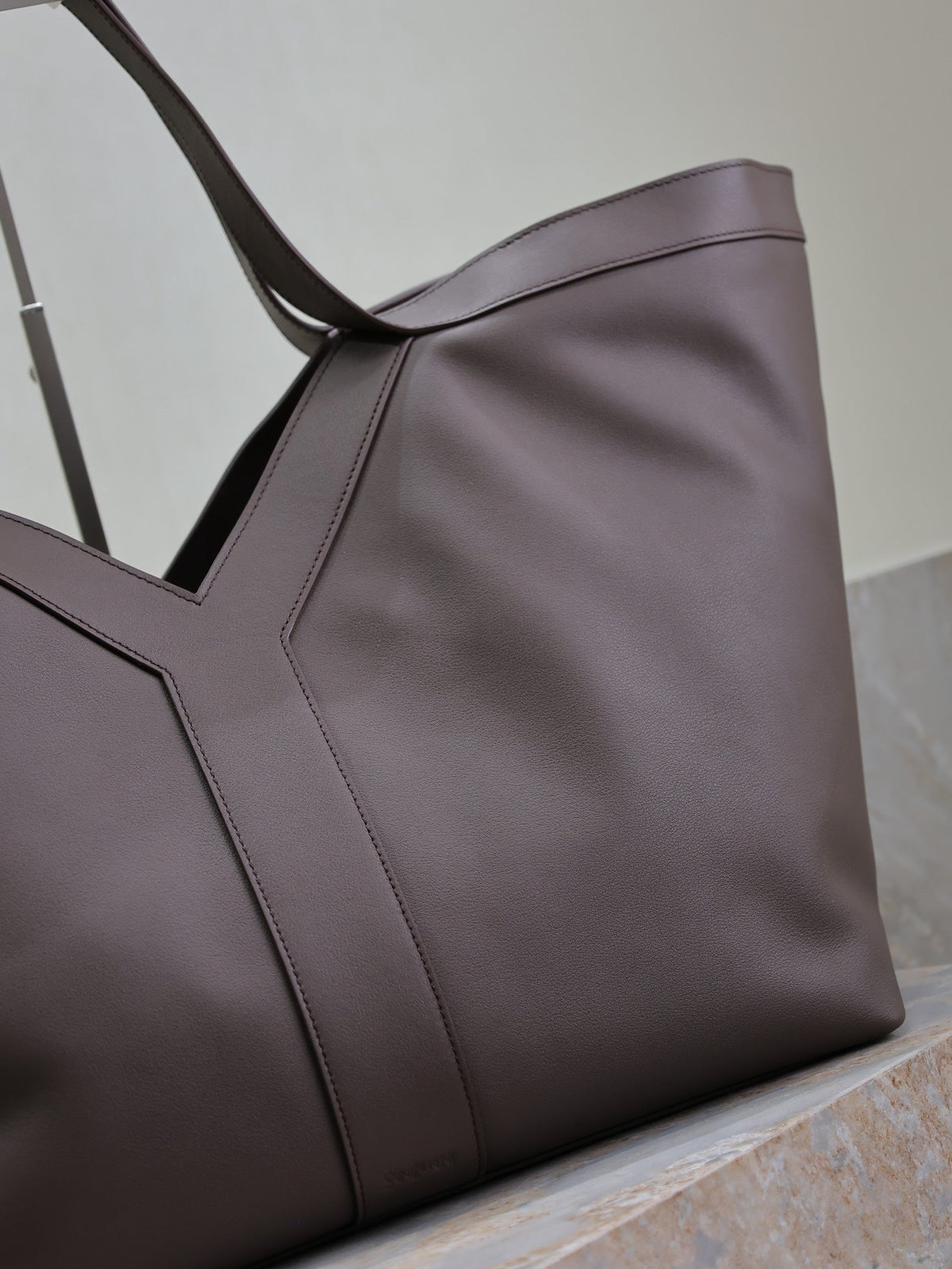 Saint Laurent 25S Y Tote 50 in Purple Brown Calfskin Gold Hardwre