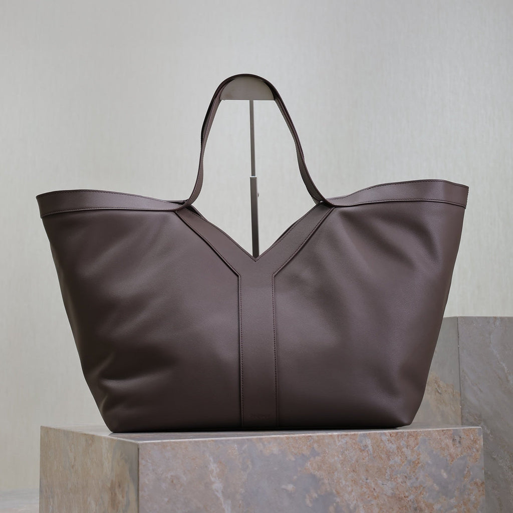 Saint Laurent 25S Y Tote 50 in Purple Brown Calfskin Gold Hardwre