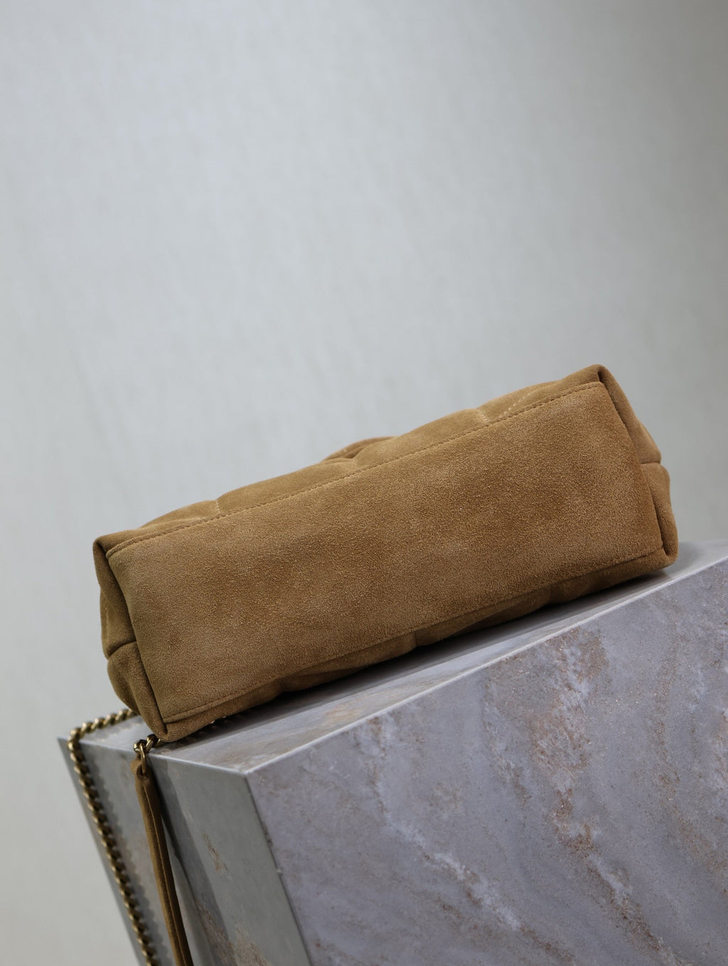 Saint Laurent 25S Loulou Puffer MM 29 in Tan Brown Suede Gold Hardwre Bag