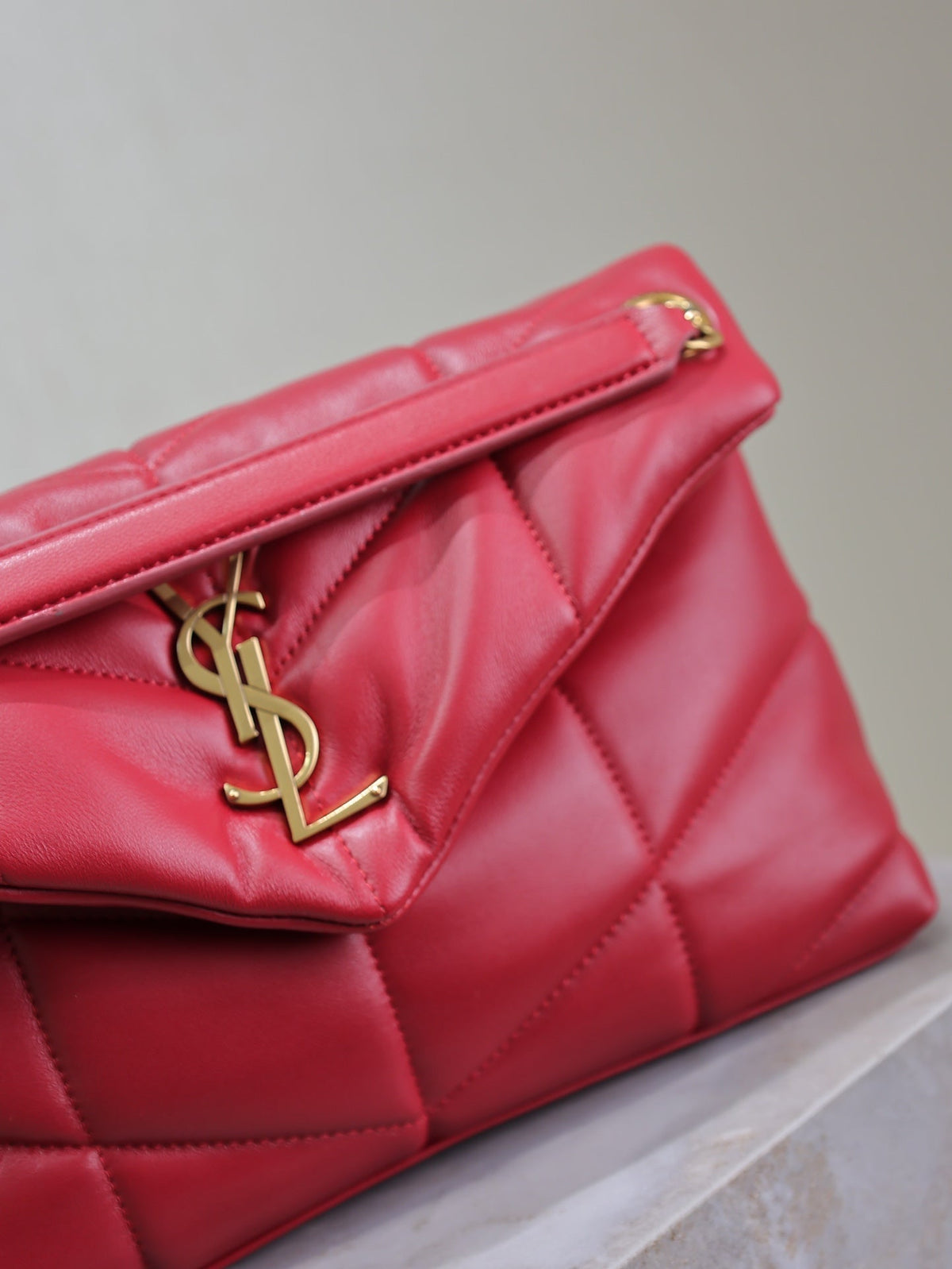 Saint Laurent Puffer Small 29 in Red Lambskin Gold Hardware Bag