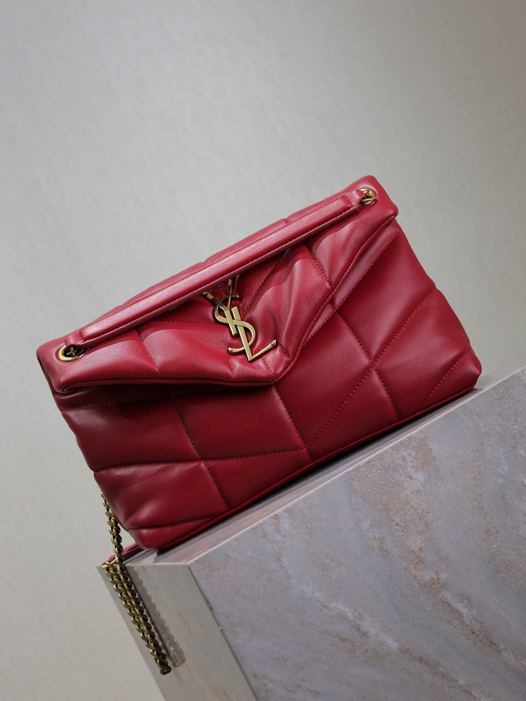 Saint Laurent Puffer Small 29 in Red Lambskin Gold Hardware Bag