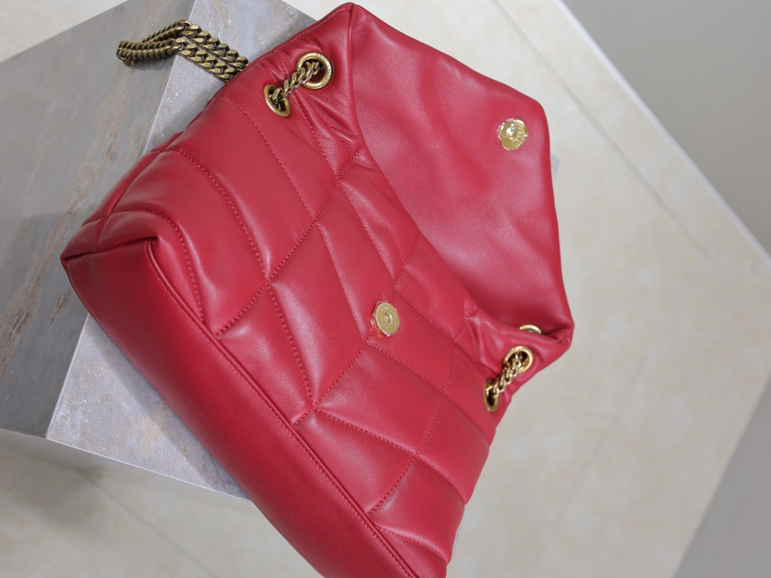 Saint Laurent Puffer Small 29 in Red Lambskin Gold Hardware Bag