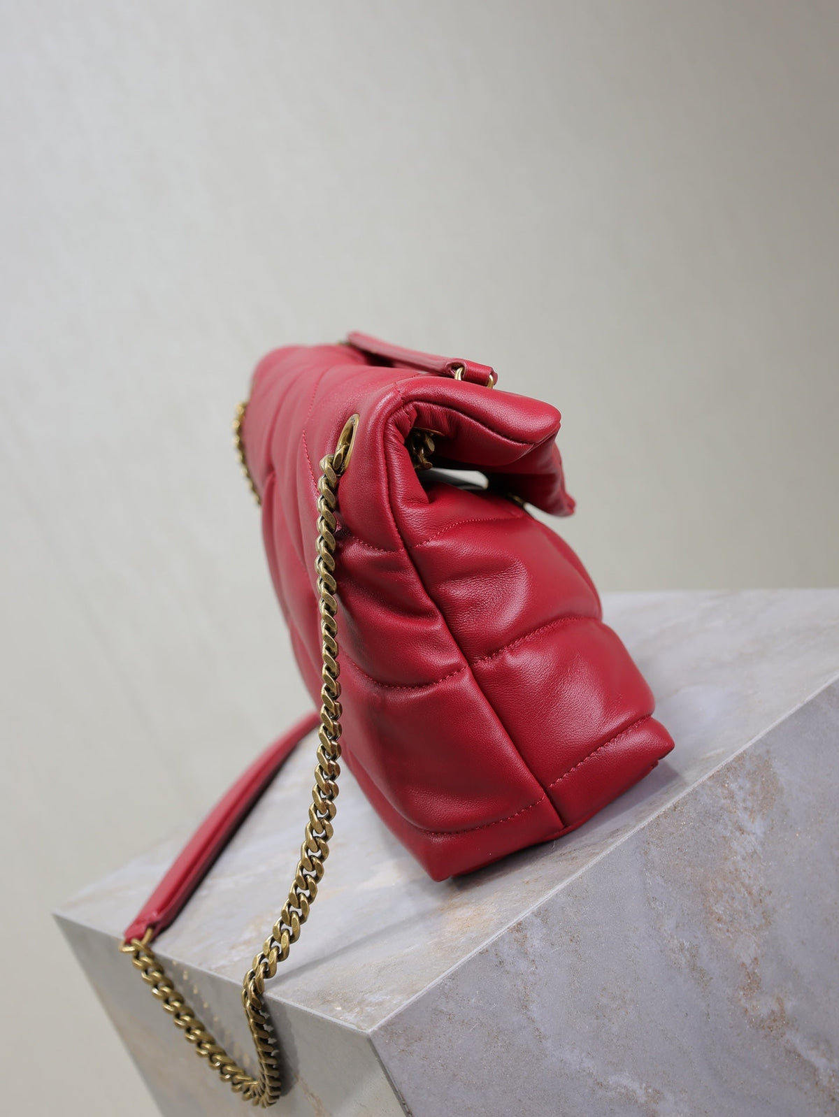 Saint Laurent Puffer Small 29 in Red Lambskin Gold Hardware Bag