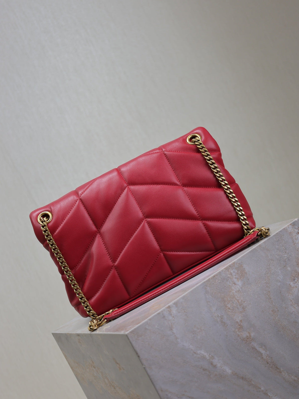 Saint Laurent Puffer Small 29 in Red Lambskin Gold Hardware Bag