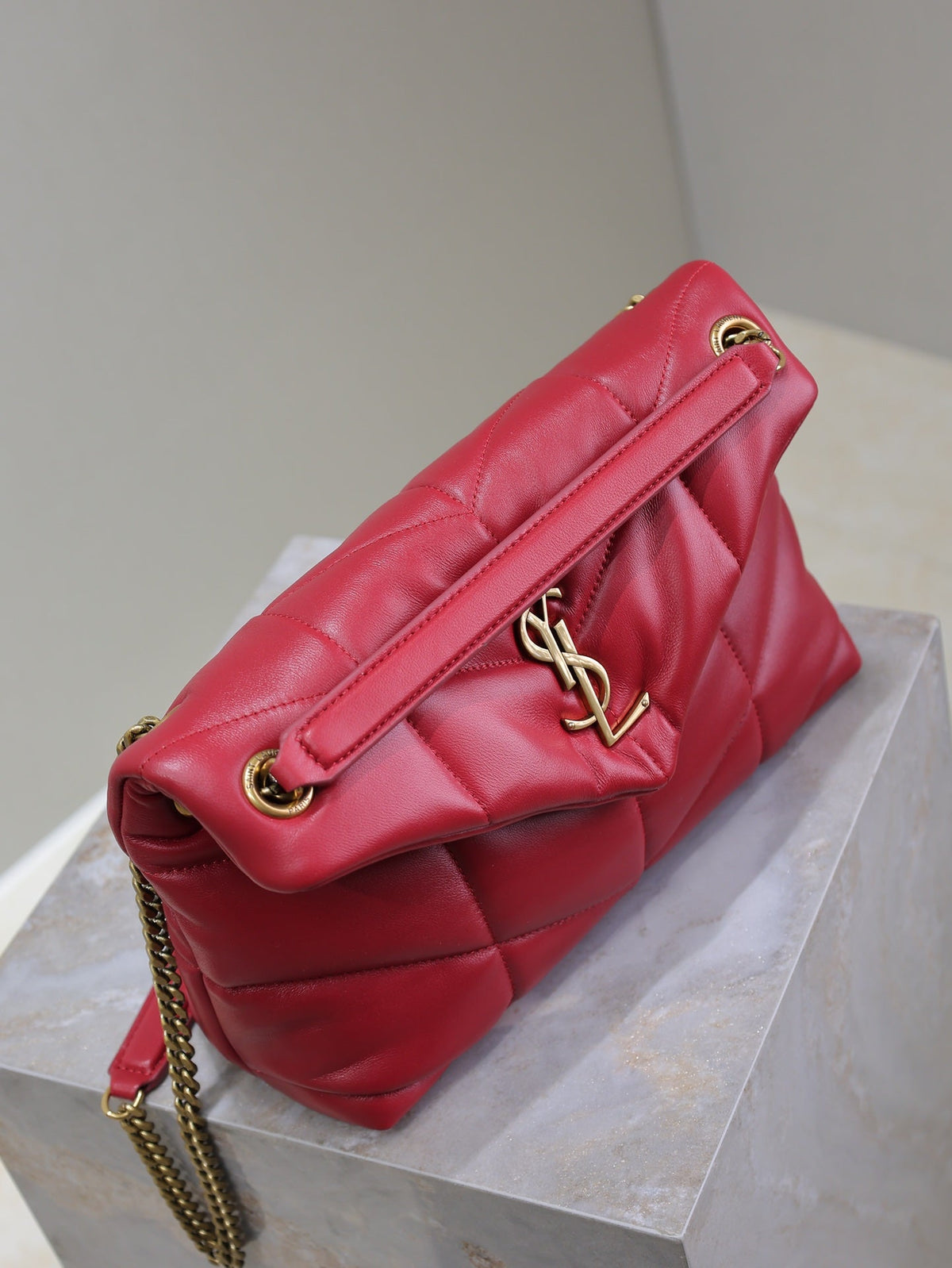 Saint Laurent Puffer Small 29 in Red Lambskin Gold Hardware Bag