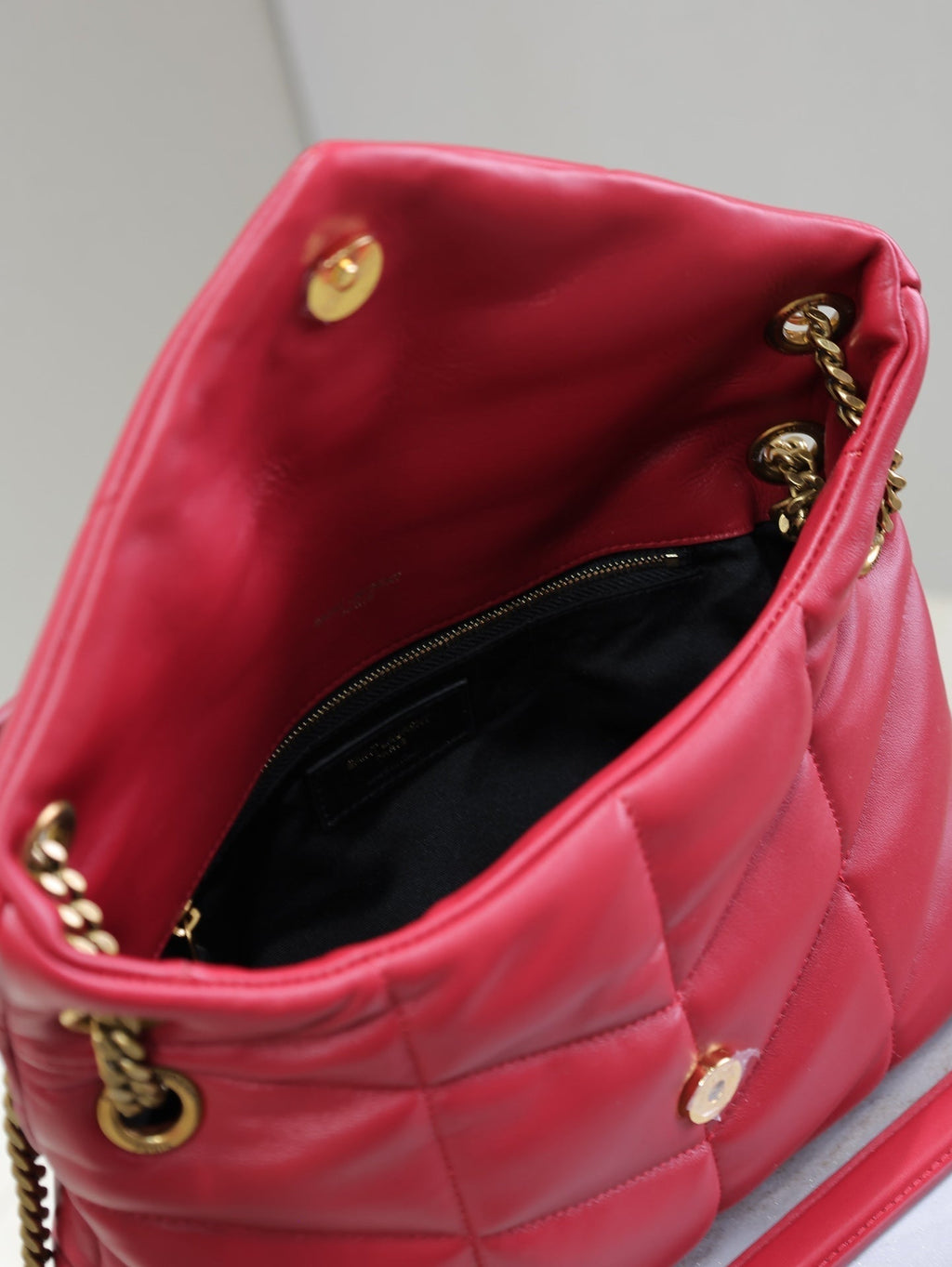 Saint Laurent Puffer Small 29 in Red Lambskin Gold Hardware Bag