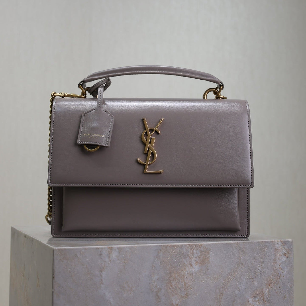 Saint Laurent 25S Sunset MM 25 in Grayish Purple Calfskin Gold Hardwre Bag