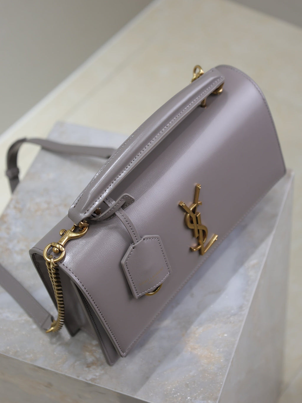 Saint Laurent 25S Sunset MM 25 in Grayish Purple Calfskin Gold Hardwre Bag