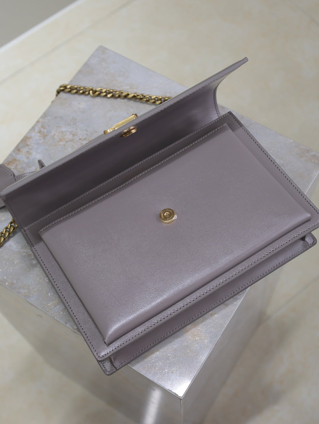 Saint Laurent 25S Sunset MM 25 in Grayish Purple Calfskin Gold Hardwre Bag