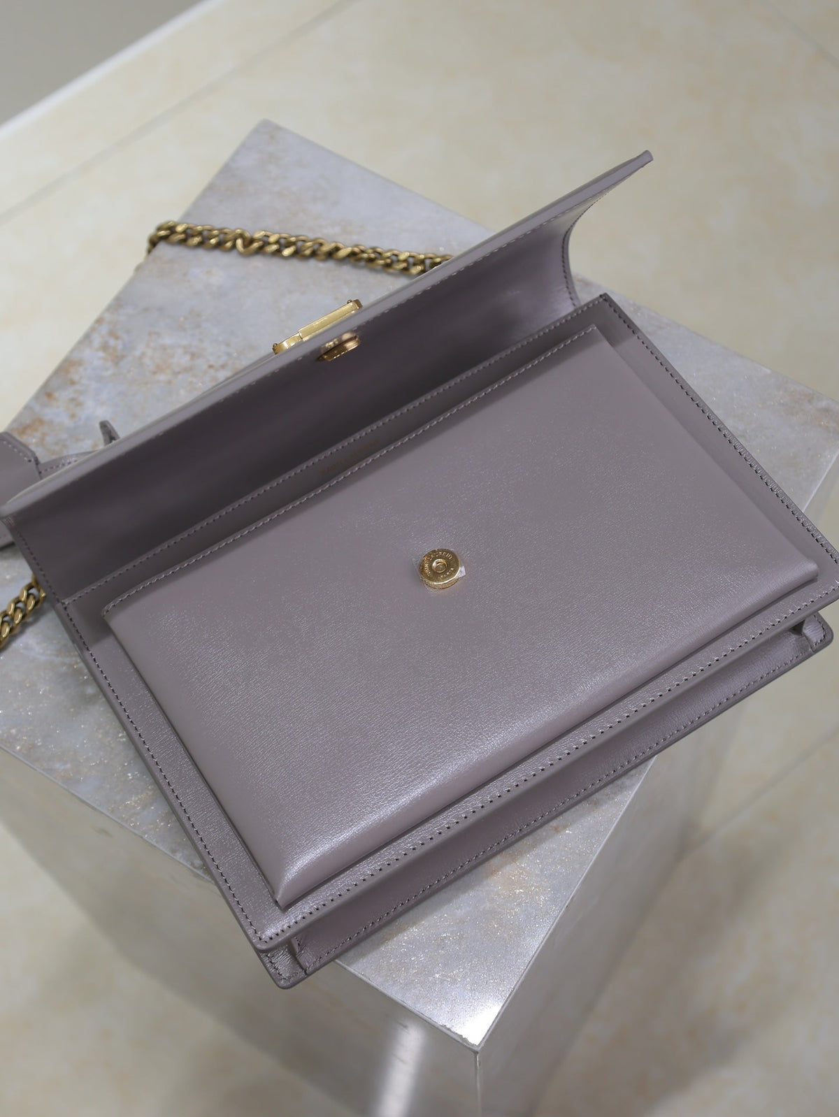 Saint Laurent 25S Sunset MM 25 in Grayish Purple Calfskin Gold Hardwre Bag